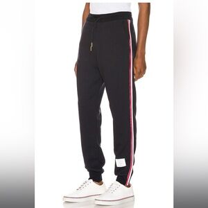 Thom Browne Mens Navy Joggers with Red Accent